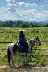 Horseback rider enjoying mountain views at Chattahoochee Stables in Sautee Nacoochee.