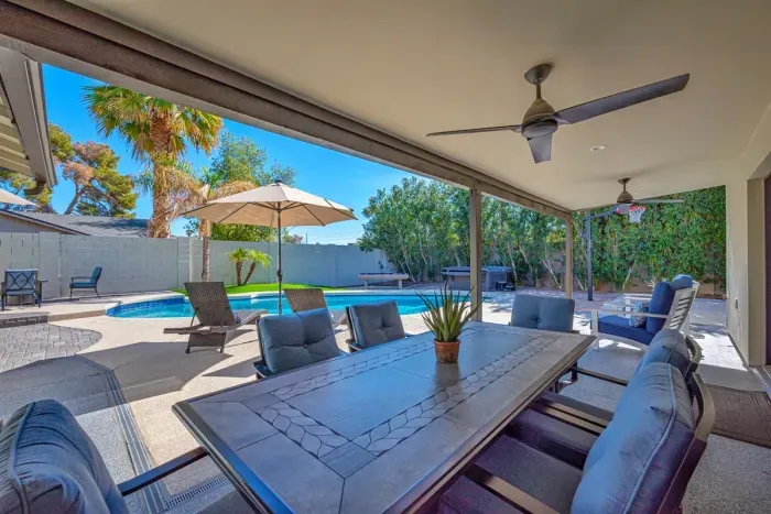 Large patio with comfortable seating