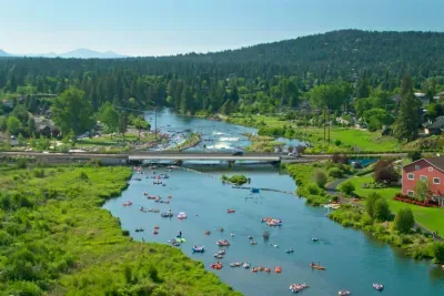 Float along the Deschutes River complete with surf park and rapids!