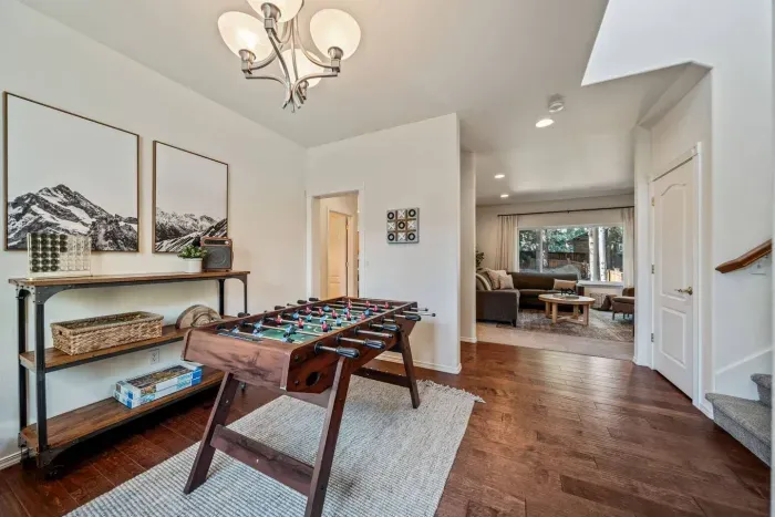 Game room complete with foosball table, board games, chess, puzzles and tick tack toe