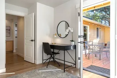 Dedicated work space in the corner of the primary suite complete with desk, office chair, and task light. Access to free and fast internet included with your stay.