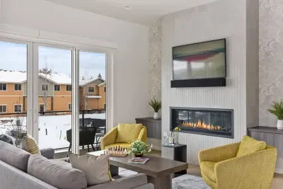 Giant sliding doors open to a long balcony and perfect spot to sip on coffee or some spirits!