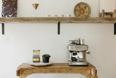 Rustic espresso station with artisan decor and stylish coffee setup