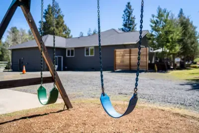Swing set on the side yard