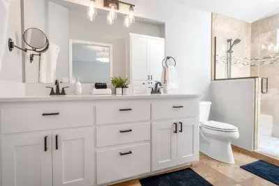 Primary bathroom - we provide towels, paper goods, soaps, and a hair dryer.