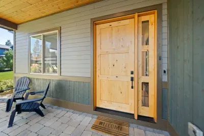 Front door with smart lock access. There are 3 outdoor cameras onsite.