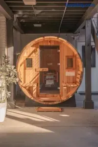 Private barrel sauna for a cozy, spa-like wellness retreat
