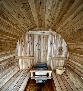 Private cedar barrel sauna with heater, benches & ladle