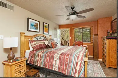 The king bedroom has a dedicated workspace.