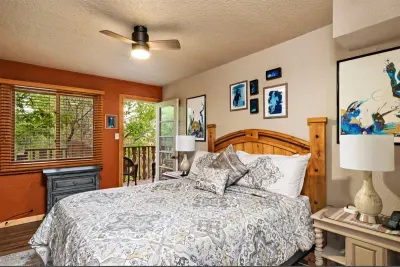 The artwork in the two bedrooms is unique to this condo. Collected locally in Santa Fe, in Guatemala and other parts afield.