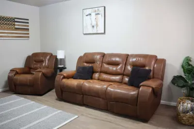 Leather reclining sofa and chair for downtime.