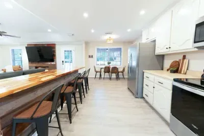 Open kitchen with lots of seating