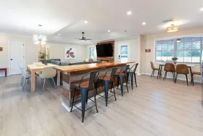 Open concept kitchen, family room and living room