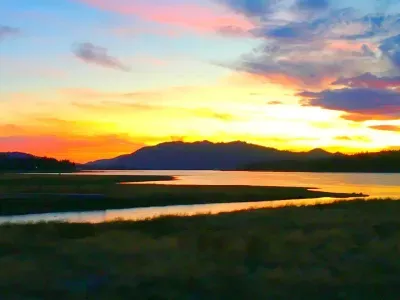 Sunset over the lake, just a few minutes away