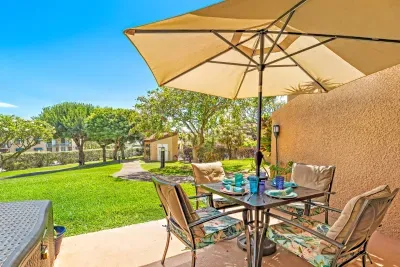 Just steps away from the pool straight ahead.