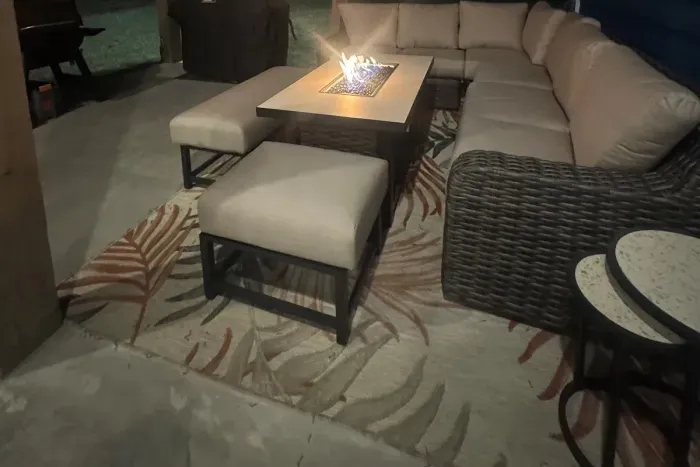 Outdoor sectional w/fire pit, Weber Grill (propane), Traeger Smoker (pellets)