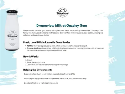 Enjoy complimentary Dreamview milk (250ml) on arrival! Sustainable & delicious Raglan taste. Want more? Exclusive catalog with easy 7-day pre-order (link at booking).