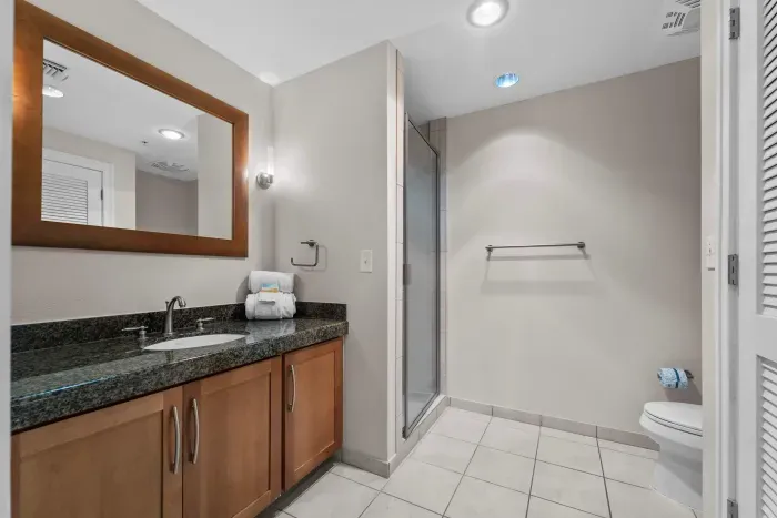 Elegant full bathroom with contemporary fixtures and a spacious layout.