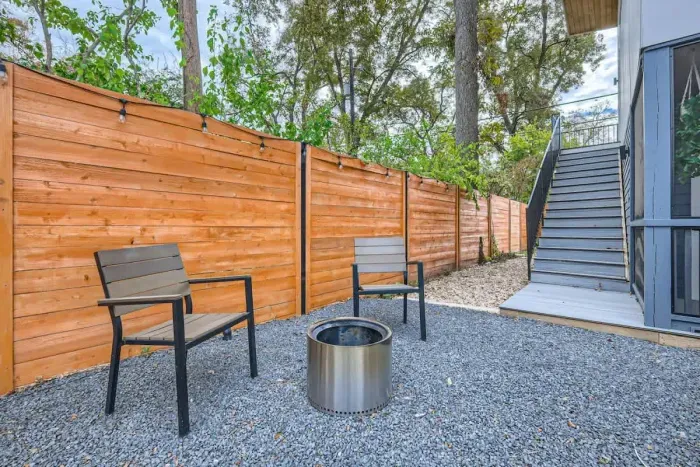 Cozy outdoor space to gather around the fire pit and enjoy the night sky.