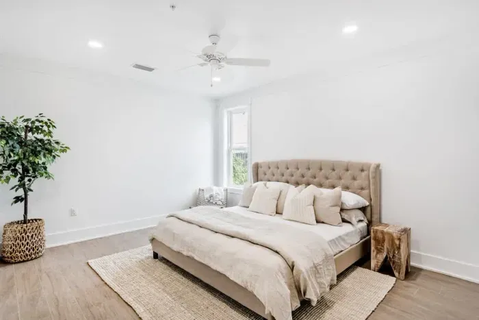 Charming bedroom with a blend of rustic and contemporary touches.