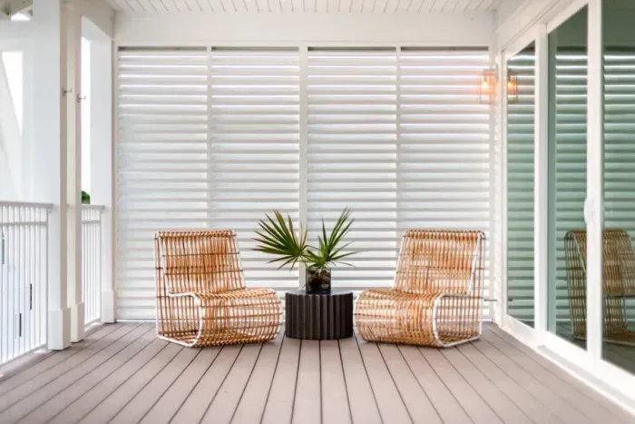 This inviting outdoor nook is perfect for sipping morning coffee, unwinding with a glass of wine, or enjoying thkie fresh coastal breeze in total comfort.