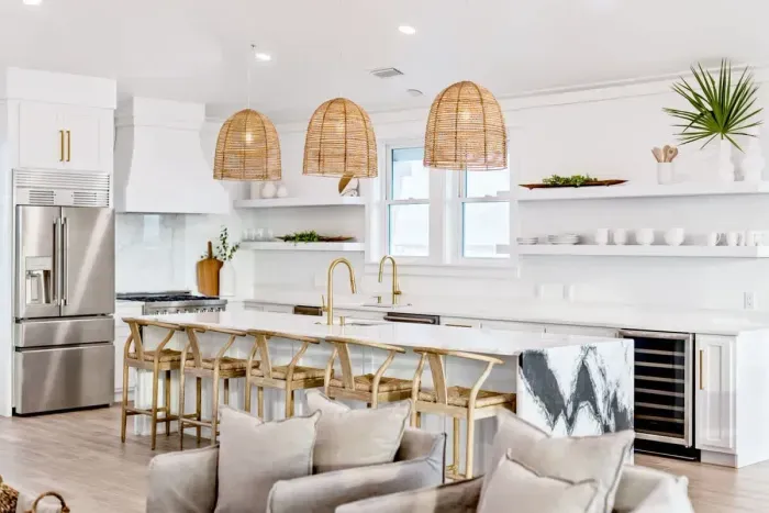 Open-concept living room with seamless flow to the kitchen and dining areas.