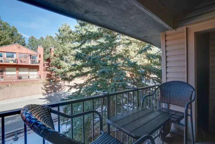 Take in the crisp high-altitude views from your private balcony, offering a beautiful perspective of the Angel Fire landscape.