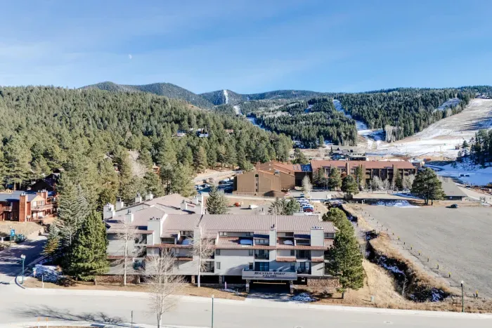 Beautiful vantage point overlooking Angel Fire’s slopes and nearby resort village.