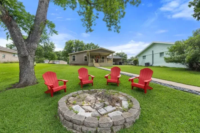 Fire pit area with seating perfect for late-night conversations.
