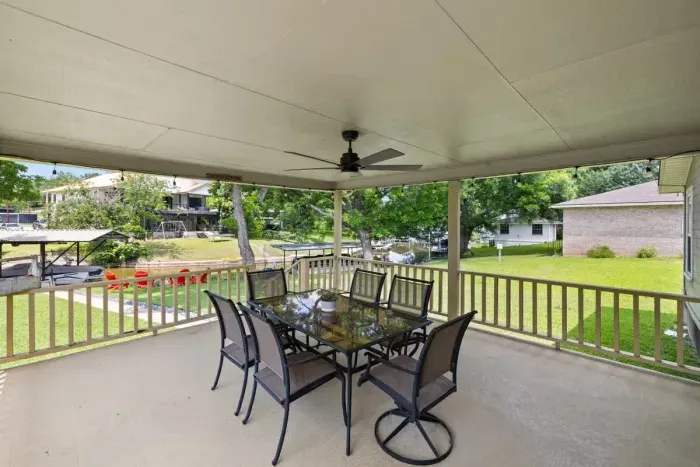 Enjoy breakfast on the back patio with stunning views, creating a perfect start to your day. This serene setting combines natural beauty and tranquility, making it an ideal spot for morning relaxation and enjoying the outdoors.