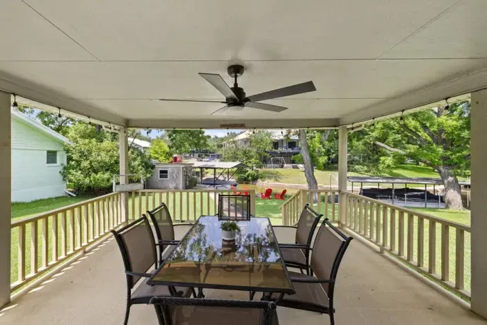 Cozy patio with comfortable seating and a peaceful atmosphere, perfect for morning coffee or evening relaxation.