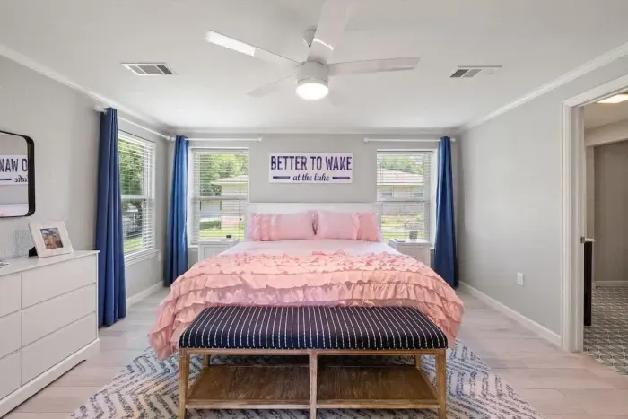 Main Bedroom, Wake up with views of the water. Room features phone chargers, sound machine and black out curtains  and a fan to make you feel at home.