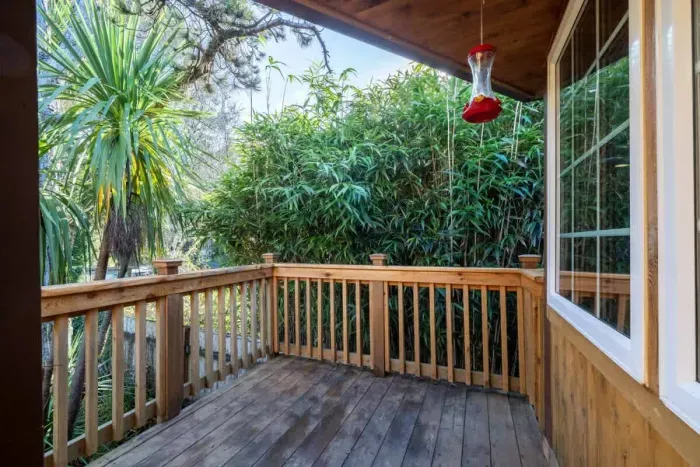 Tranquil patio with a mix of shade and sun, perfect for reading with a cup of coffee!