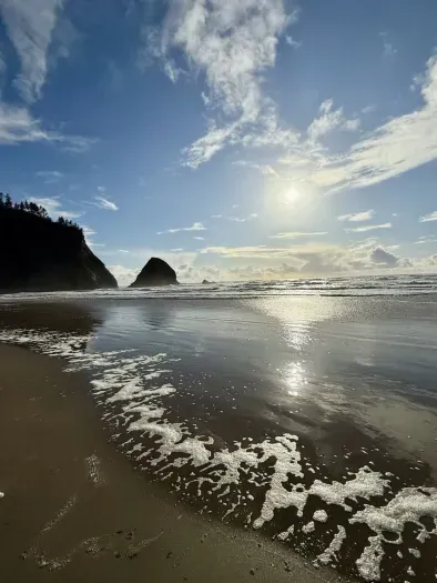 Stunning coastal getaway! Steps from the beach! This charming home (marked with a red arrow) is nestled among the trees and breathtaking ocean views. Enjoy peaceful surroundings, easy beach access, and the beauty of nature.