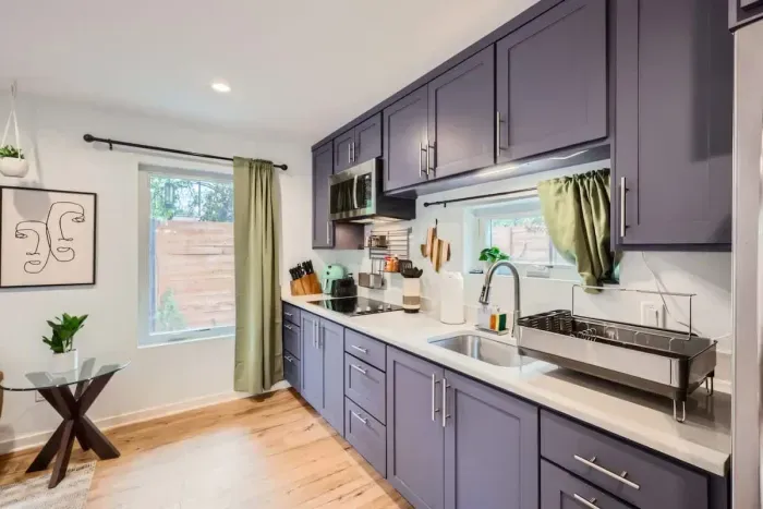 Whip up a delicious meal or enjoy a quick snack in this stylish, functional space.