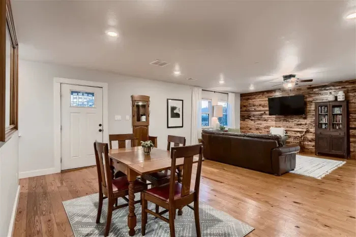 Dinner, dessert, and downtime! This open dining and living space makes it easy to enjoy it all together.