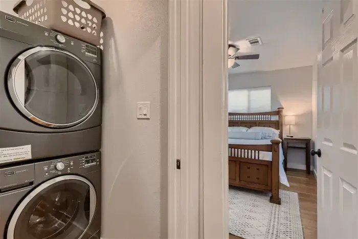 Efficient laundry space with modern appliances and a practical layout for completing laundry tasks with ease.