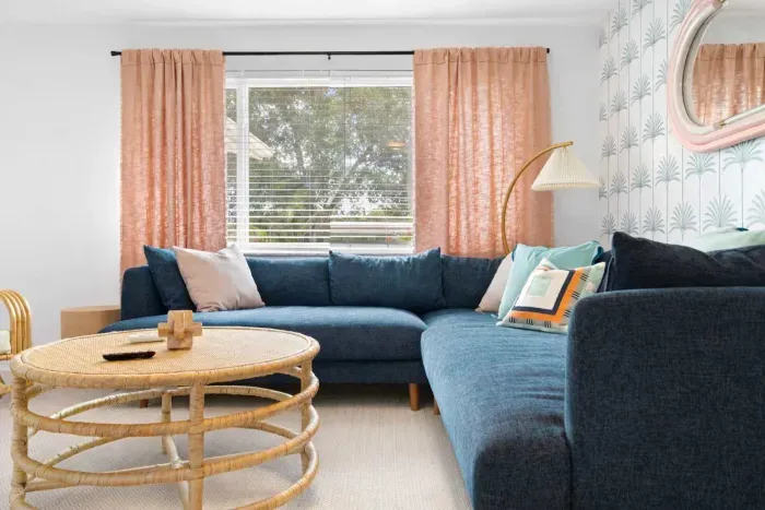 Bright living room with modern seating.