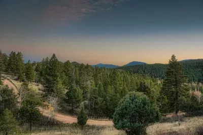 Scenic mountain view from the backyard at sunset.
