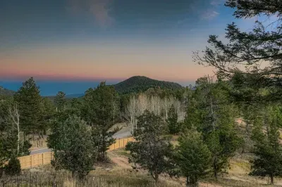 Breathtaking landscape views of Pikes Peak and pine forest.