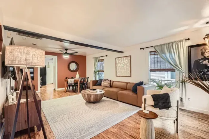 A beautifully lit space, perfect for relaxing or gathering with friends and family.