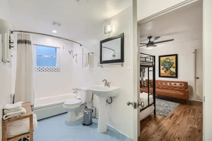 Take a relaxing soak in the tub; perfect after a long day on the go.