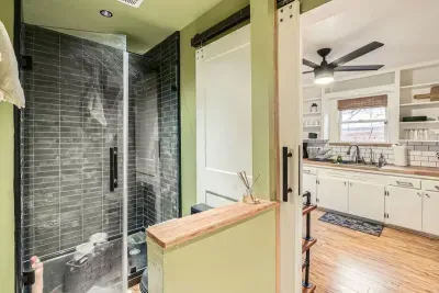 Enjoy a refreshing morning routine in a bright, beautifully designed space.