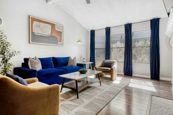 Open-concept living with bold accents, cozy textures, and space to gather or recharge