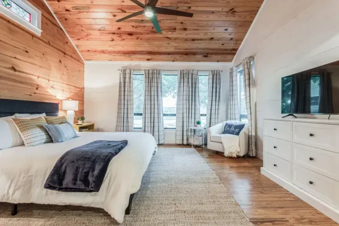 Charming bedroom with a blend of rustic and contemporary touches.