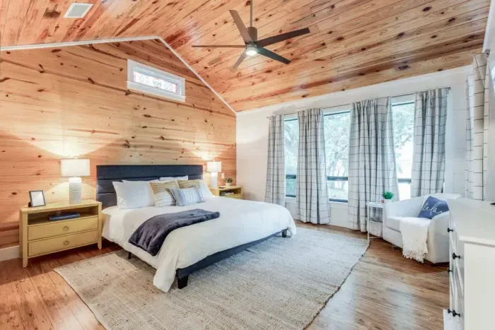 Charming bedroom with a blend of rustic and contemporary touches.
