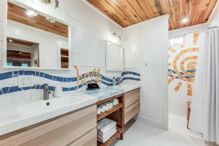 Enjoy a refreshing morning routine in a bright, beautifully designed space.