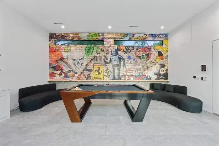 A sleek and stylish pool table perfect for friendly games and competition.