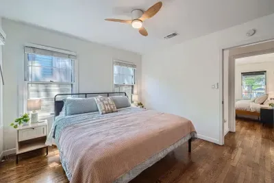 Charming bedroom with a blend of rustic and contemporary touches.