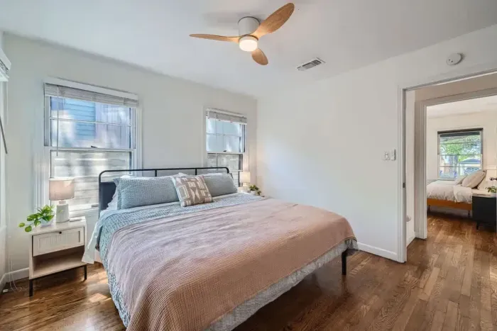 Charming bedroom with a blend of rustic and contemporary touches.